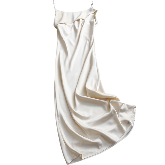 纯色缎面垂感折叠领简约纯色吊带裙包臀裙气质长裙女裙连衣裙Z423