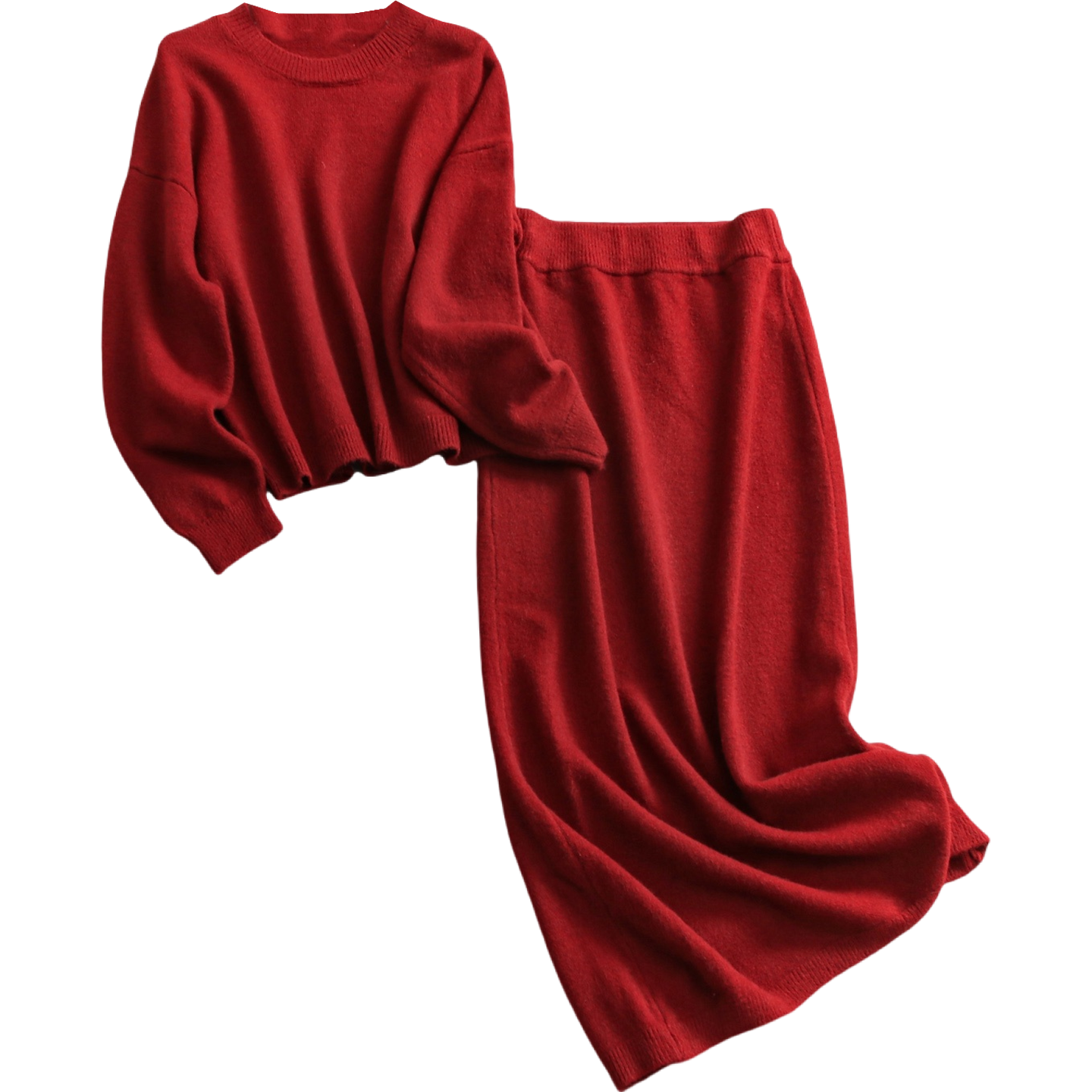 纯色宽松慵懒圆领长袖针织毛衣一整套穿搭包臀半身裙女套装N876,淘宝优惠券,粉丝福利购,淘宝优惠卷