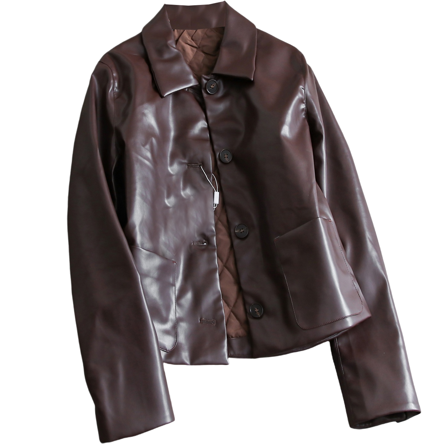 纯色百搭翻领单排扣夹棉加厚保暖2025秋季新款长袖外套女皮衣B029,淘宝优惠券,粉丝福利购,淘宝优惠卷