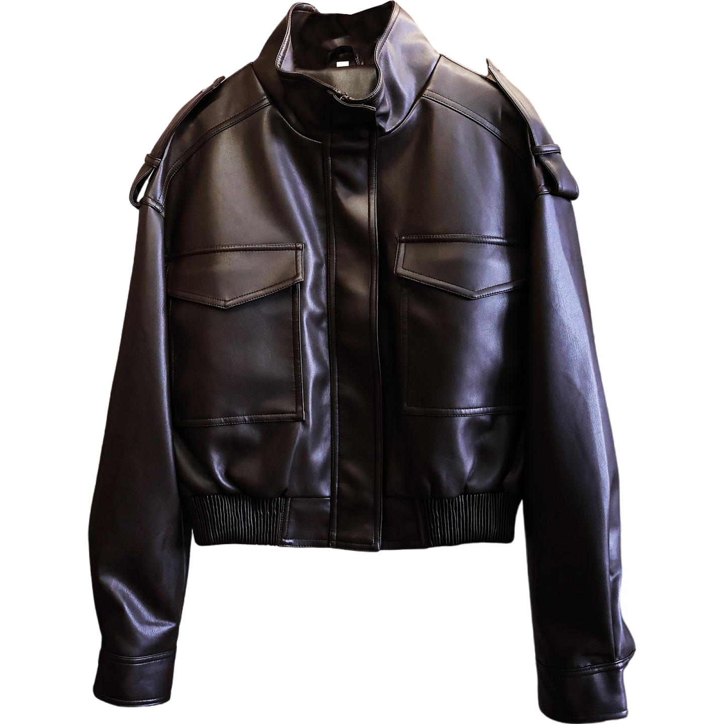 纯大口袋立领仿皮效果2025秋季新款长袖短款夹克外套女皮衣B269,淘宝优惠券,粉丝福利购,淘宝优惠卷