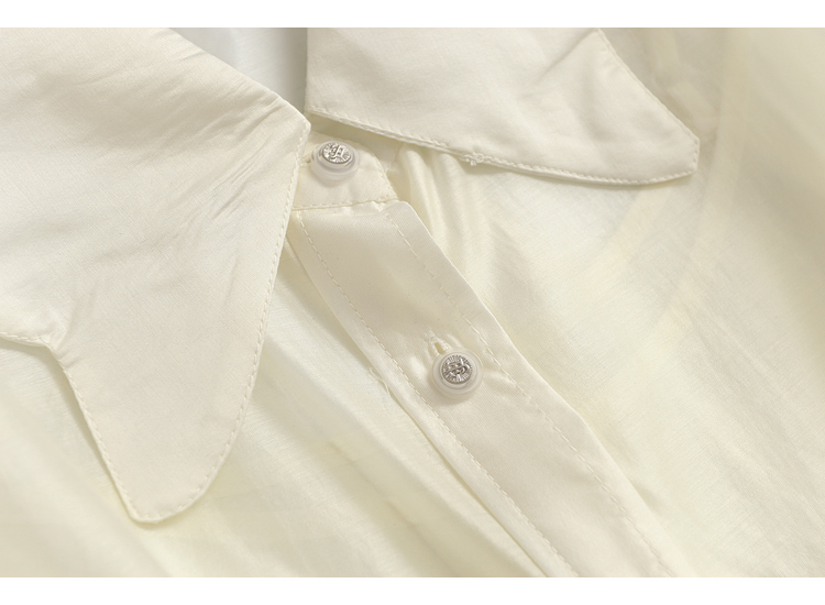 L905简约纯色薄款宽松两件套翻领单排扣夏季新款2023短袖女装衬衫-图2