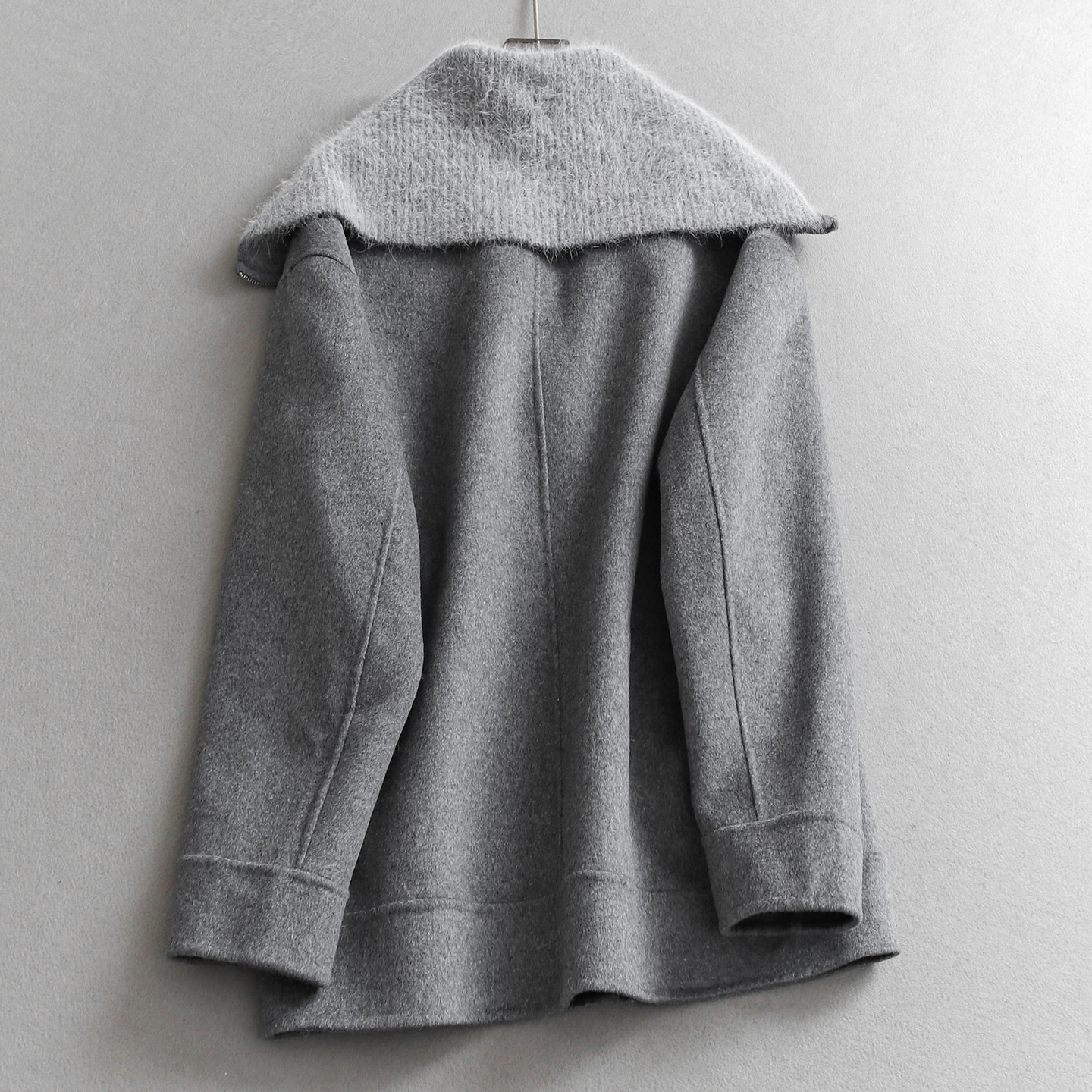 针织拼接大翻领双面呢宽松绵羊毛大衣冬季新款长袖女毛呢外套Q045,淘宝优惠券,粉丝福利购,淘宝优惠卷