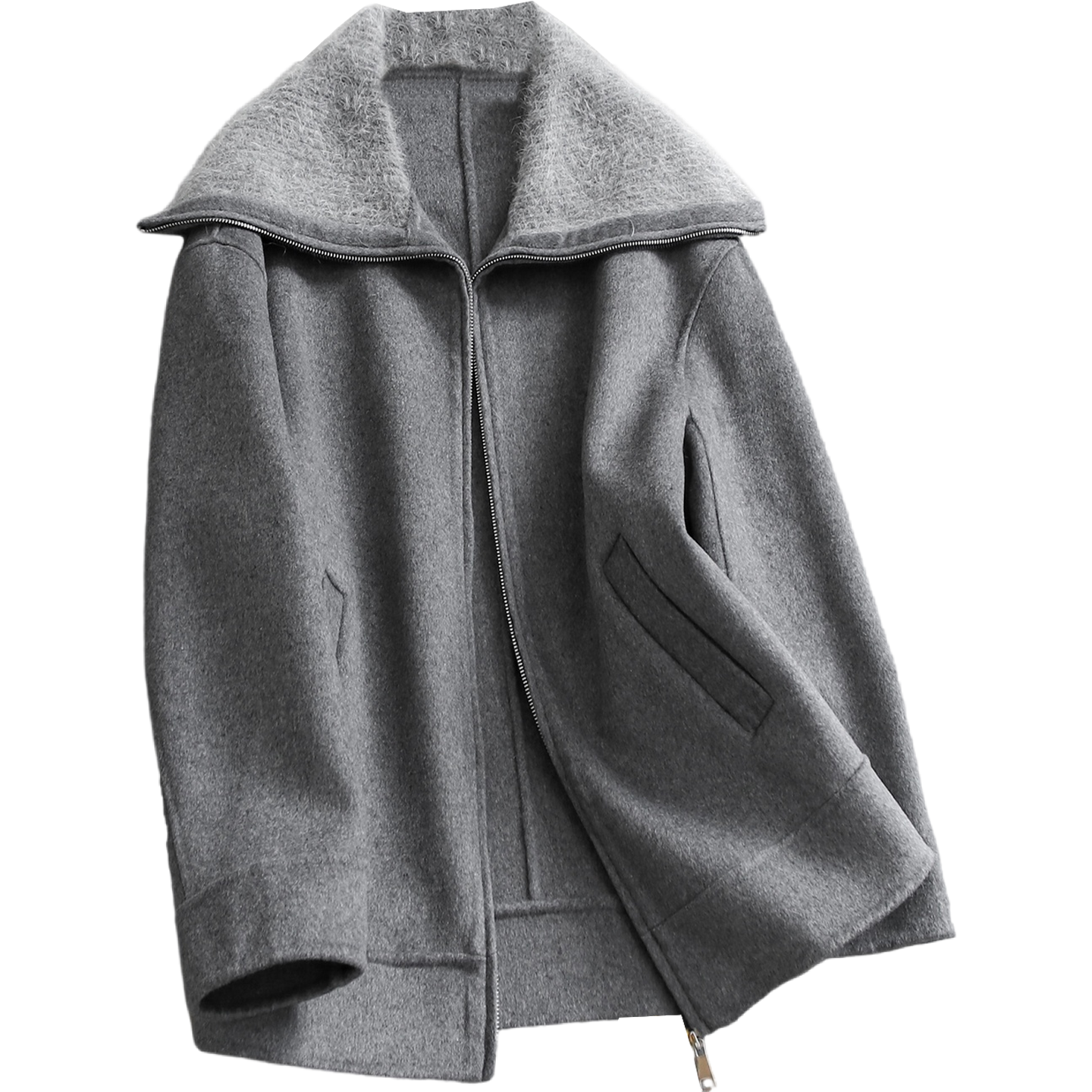 针织拼接大翻领双面呢宽松绵羊毛大衣冬季新款长袖女毛呢外套Q045,淘宝优惠券,粉丝福利购,淘宝优惠卷