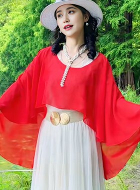 披肩女夏季配裙子外搭薄款套头拍照百搭护肩颈防晒旅游斗篷套衫女
