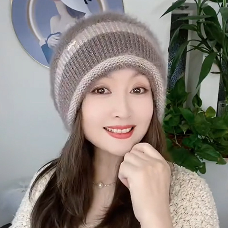 洋气帽子女冬季保暖护耳2025新款时尚中老年妈妈包头帽针织毛线帽