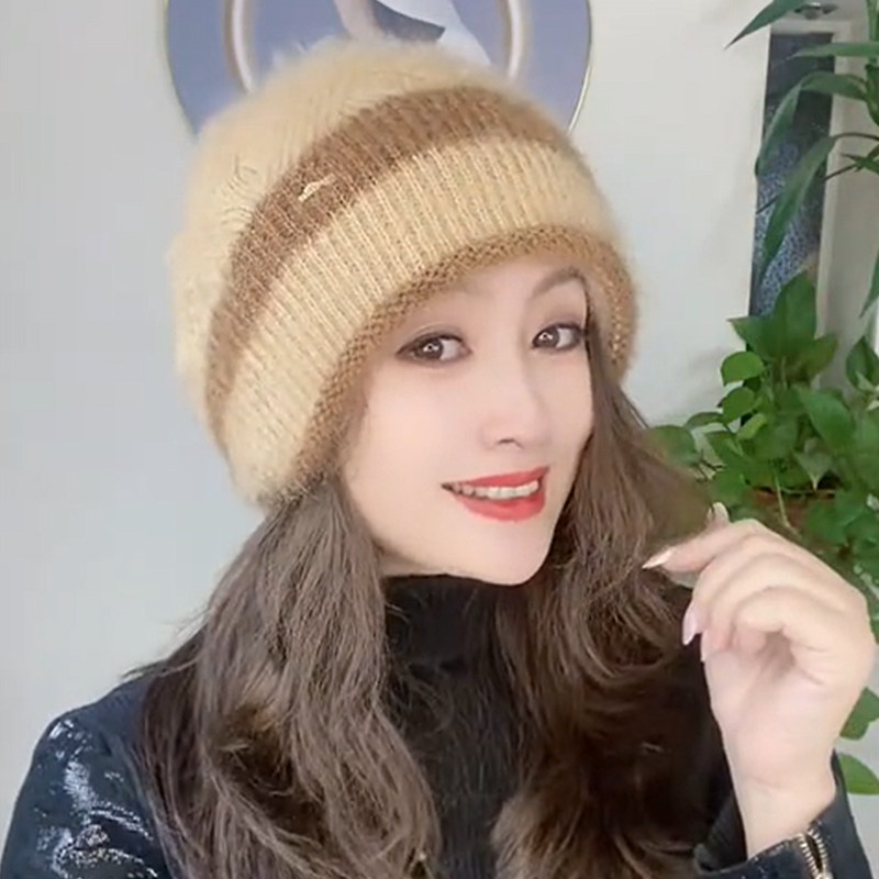 洋气帽子女冬季保暖护耳2025新款时尚中老年妈妈包头帽针织毛线帽