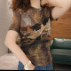 Summer niche design slim and versatile top 2026 new retro fashion kitten print t-sleeved T-shirt for women