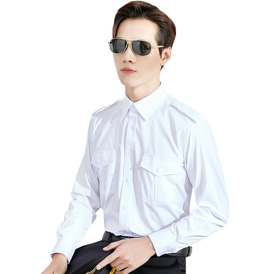 Camisa de uniforme de aviación, mangas largas, uniforme de piloto masculino, avión largo, camisa blanca, ropa de trabajo, ropa de trabajo profesional de algodón