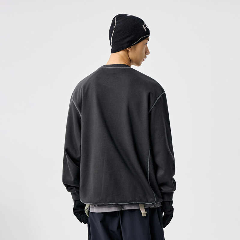 BENPANDA撞色明线分割圆领卫衣男运动保暖印花长袖拼接廓形套头衫,淘宝优惠券,粉丝福利购,淘宝优惠卷