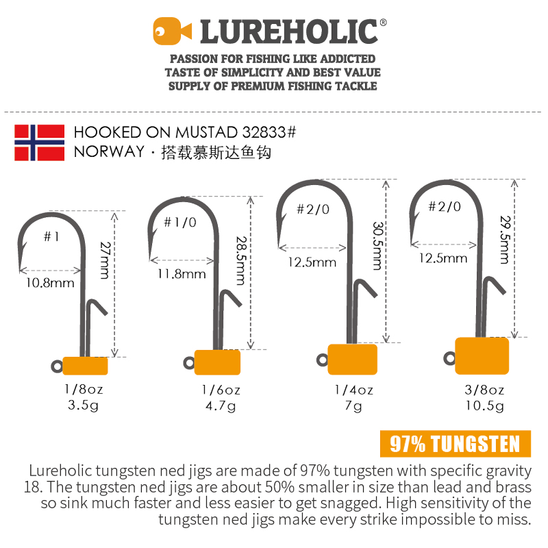 LUREHOLIC钨头钩高端玩家钨钢内德铅头钩倒立路亚 挪威mustad钩条 - 图1