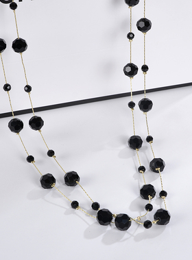 配长裙气质黑色水晶女款项链配饰