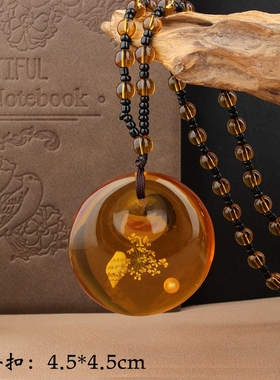 仿巴西植物化石毛衣链仿琥珀蜜蜡水滴平安扣吊坠民族风景区项链