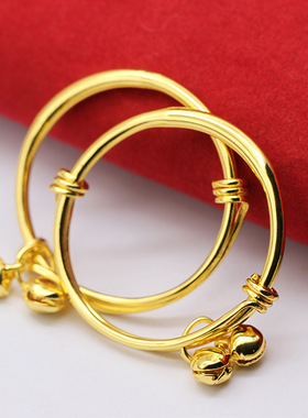 镀金儿童光面圆肚铃铛手镯