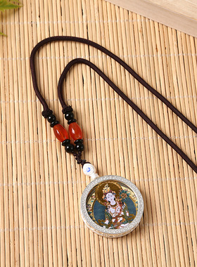 新品西藏唐卡嘎乌盒银色圆形双面手绘文殊绿度母阿弥陀佛十二生肖