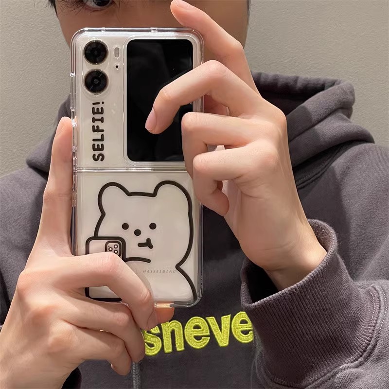 ins可爱卡通简约线条小熊适用OPPOFindN3Flip手机壳新款oppoN2Flip全包防摔n3flip防摔小折叠屏保护套手链女 - 图1