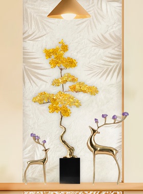 黄水晶发财树招财摆件乔迁礼物