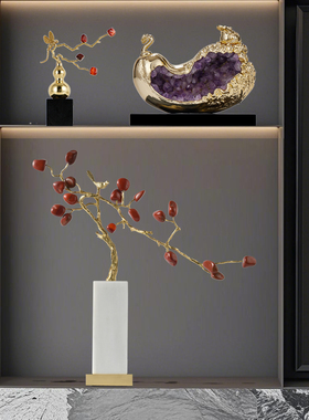 轻奢红玛瑙发财树招财摆件