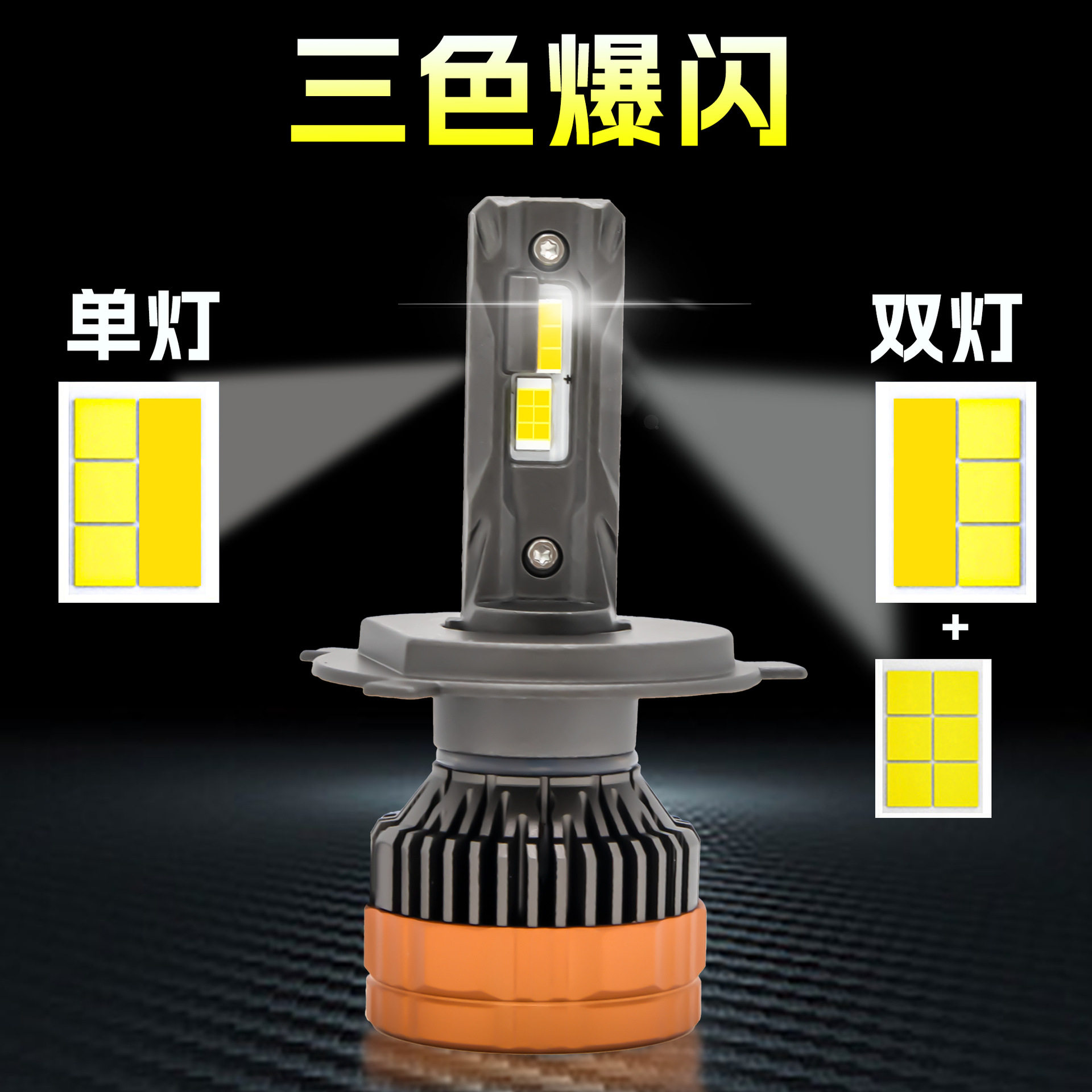 遥控三色LED大灯带爆闪遥控器H4H7H11led车灯大功率头灯无损安装 - 图0