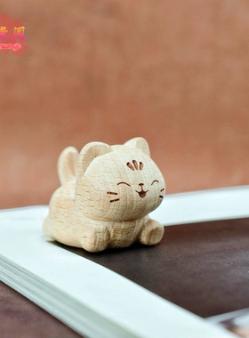 榉木小猫咪摆件团团圆圆欢天喜地猫咪手把件车载装饰工艺品送礼