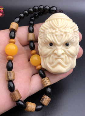 象牙果一念之间双面佛魔手把件文玩汽车车挂装饰品如来佛头吊坠男