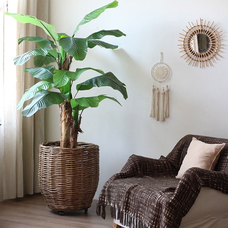 手工柳编花篮落地大花盆可移动带滚轮虎皮兰发财树植物盆栽软装饰,淘宝优惠券,粉丝福利购,淘宝优惠卷