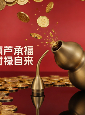 纯黄铜葫芦小摆件挂件空心开口八卦大葫芦五帝钱风水家居装饰摆件