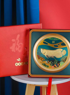 招财金龙鱼摆件仿金箔画相框节日