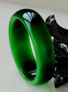 女绿色猫眼石闪亮加厚水晶玉镯子