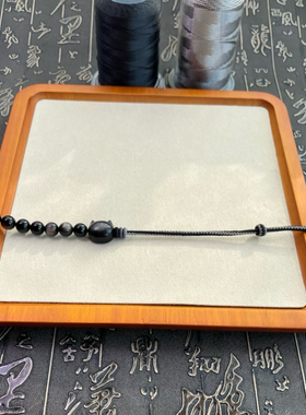 原创天然半珠半绳银曜石编织绳无脸猫咪手绳轻奢小众精致情侣款