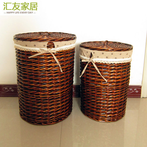 大号收纳筐藤编脏衣篓有盖篓子玩具桶家用卫生间火锅店柳编储物篮 - 图1