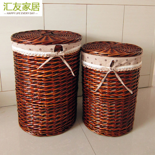 大号收纳筐藤编脏衣篓有盖篓子玩具桶家用卫生间火锅店柳编储物篮 - 图2