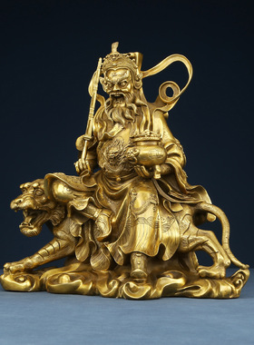 黄铜赵公明财神摆件家居佛像办公室骑虎武财神佛像室内工艺品礼品