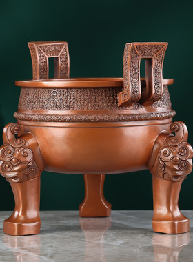 战国铸客铜鼎紫铜楚大鼎摆件工艺品客厅办公室家居装饰品铜器