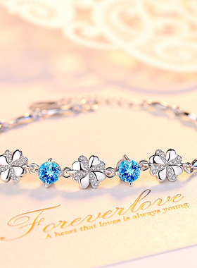 足银999手链女生时尚四叶草日韩版简约手链轻奢高级感银首饰批发