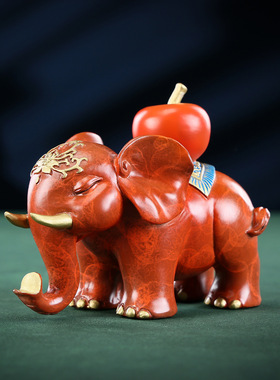 彩铜平安如意对象摆件家居办公桌铜工艺品装饰开业礼品大象摆设