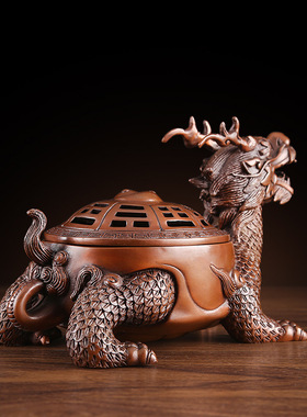 紫铜八卦龙龟摆件办公室家居室内桌面龙龟香炉工艺品摆设客厅薰炉