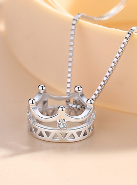 925皇冠项链女纯银韩版女士吊坠简约气质个性轻奢锁骨链生日礼物