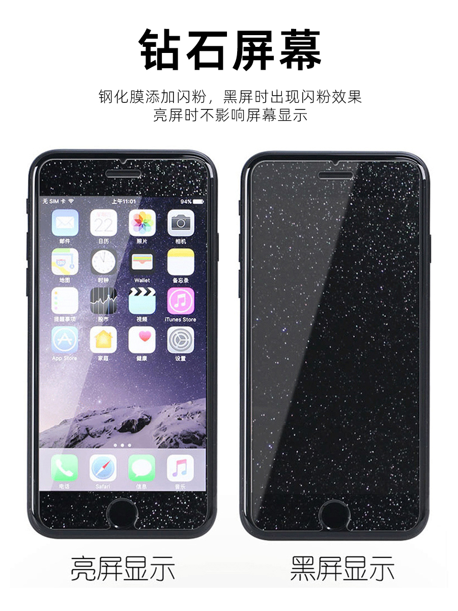 适用闪钻iPhone15ProMax钢化膜新款14钻石膜13高级感12亮晶晶11手机膜Mini闪粉XS苹果X贴膜8Plus闪闪XR星空7P - 图3