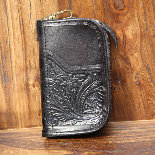 Genuine leather handmade key bag waist hanging large capacity multi-function