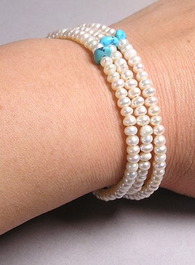 纯天然绿松石巴洛克珍珠手链   项链小清新民族风