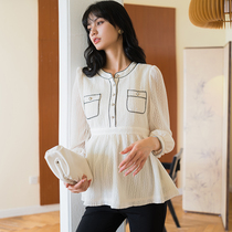 BELYWEAR PREGNANT WOMAN SPRING AUTUMN BLOUSE SHIRT NEW CLASSIC BLACK AND WHITE BANGS Small Fragrant Wind Commuter Lining