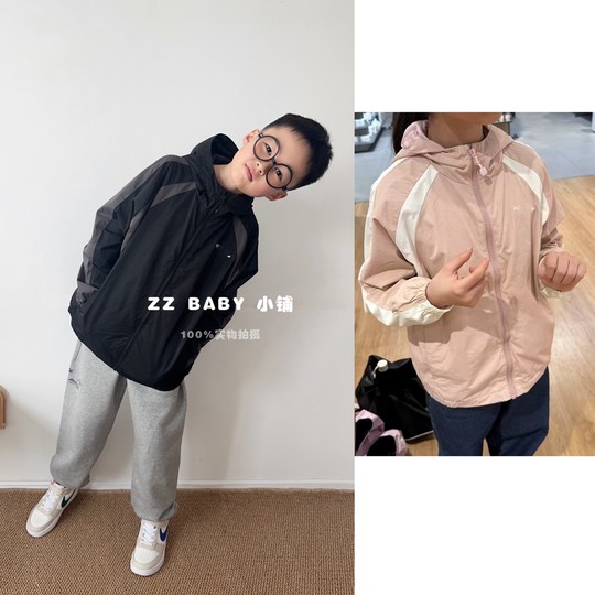 25 frühlings-koreanische kinderkleidung, männliche und weibliche babys, farblich passende doppellagige, vielseitige, weiche, lockere freizeitjacke mit kapuze 120-160