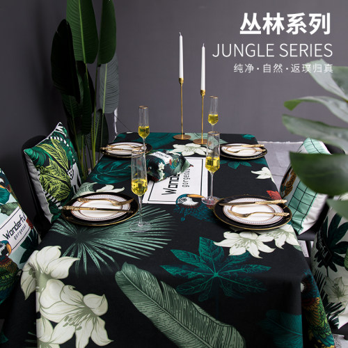 美式轻奢绿色丛林动物系列桌布防水防油餐桌茶几书桌盖布棉麻布艺 - 图1