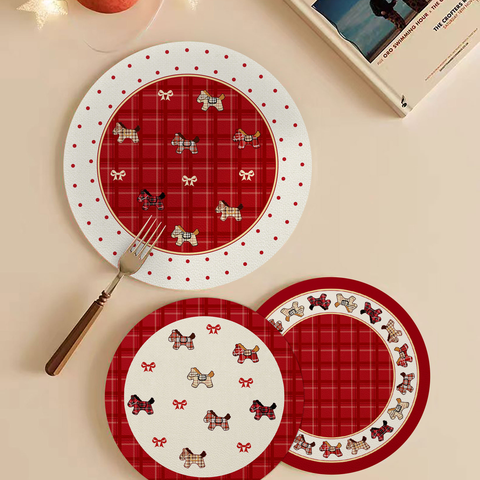 新年小马餐桌隔热垫免洗防水防油耐高温碗盘砂锅垫子圆形红色杯垫,淘宝优惠券,粉丝福利购,淘宝优惠卷