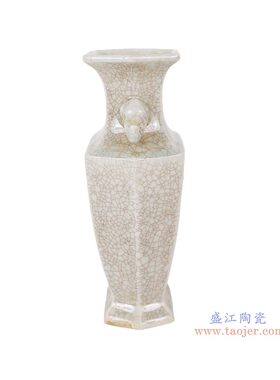复古陶瓷花瓶摆件开片纹理双耳装饰品家居工艺品