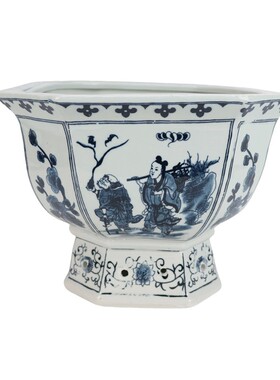 古典中式优雅八角形花盆装饰摆件花鸟图案装饰品