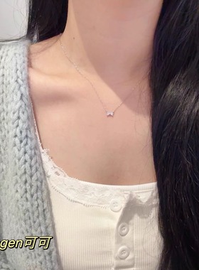 s925纯银蝴蝶结极简爱心钻项链