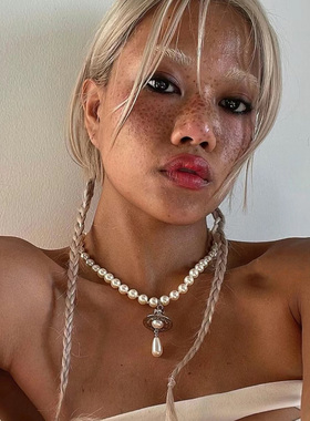 施家珍珠镶钻土星吊坠三层项链女