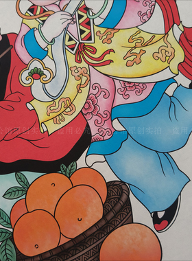 杨柳青年画吉祥如意春牛图带框