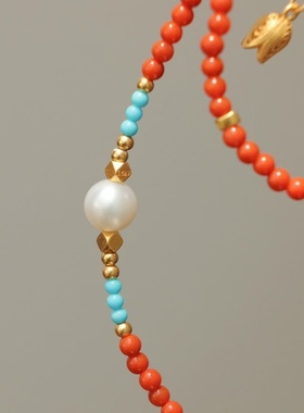 新中式南红小米珠项链天然原石红色玛瑙串珠吊坠锁骨链搭配毛衣链